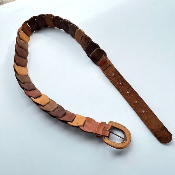 Vintage 70s Woven Leather Belt, Made in England, Adjustable Size Small - Picture 7 of 9